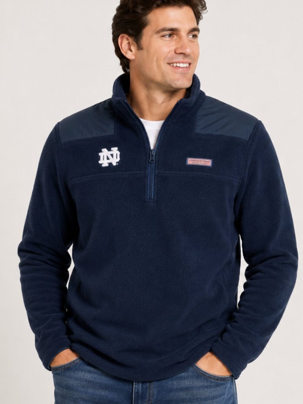 Vineyard Vines Notre Dame Fleece Size XL Quarter Zip Pullover Navy Blue